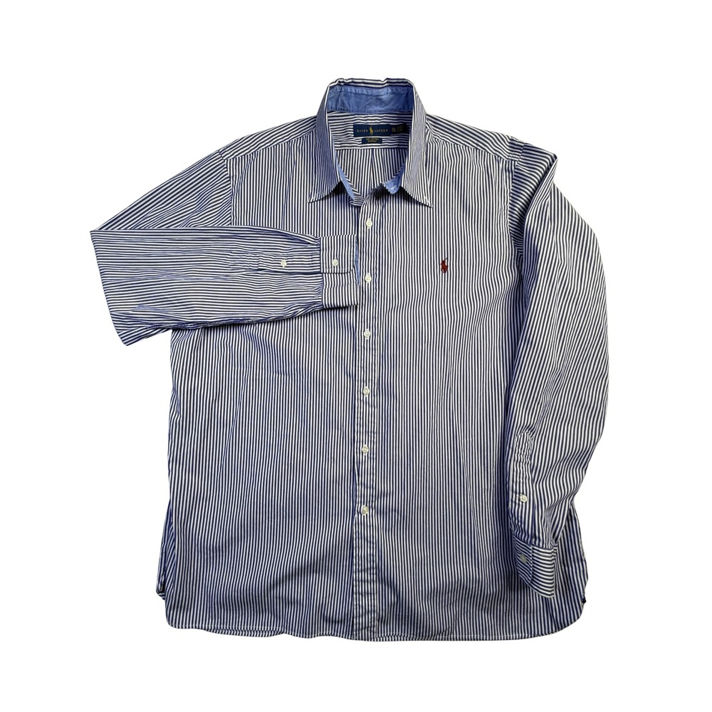 Ralph Lauren Mens XXL Blue White Striped Cotton Stretch Button Down Shirt 0817